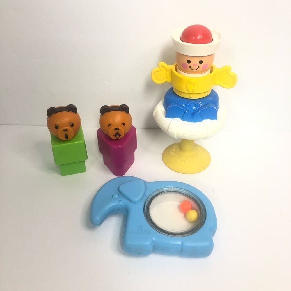 vintage fisher price baby toddler toys rattle 70s 80s lot of 4 elephant